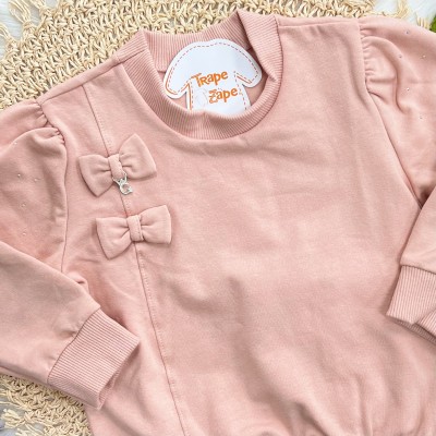 Conj. Blusão de Moletom Dois Laços e Calça Legging Ursinhos - Rose